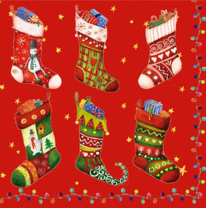 Xmas Lunch Napkins 3-lagig 20 Stück - Colorful Christmas Stockings (33 x 33 cm)