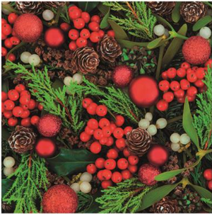 ZN Ti-Flair Lunch Napkins 3-lagig 20 Stück - Red Berries & Baubles (33 x 33 cm)