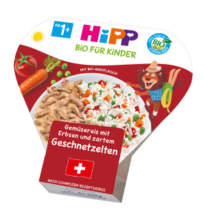 HiPP Kinder Bio Teller Gemusereis mit Erbsen & zartem Geschnetzelten 1-3 (250g)