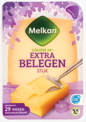 Melkan Extra belegen 48+ kaas 865g Stuk/ 190g Plakken