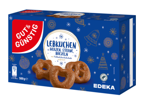 G&G Lebkuchen Herzen, Sterne, Brezeln mit Vollmilchschokolade (500g)