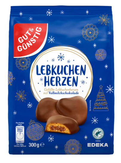 G&G Gefüllte Lebkuchenherzen mit Vollmilchschokolade (300g)