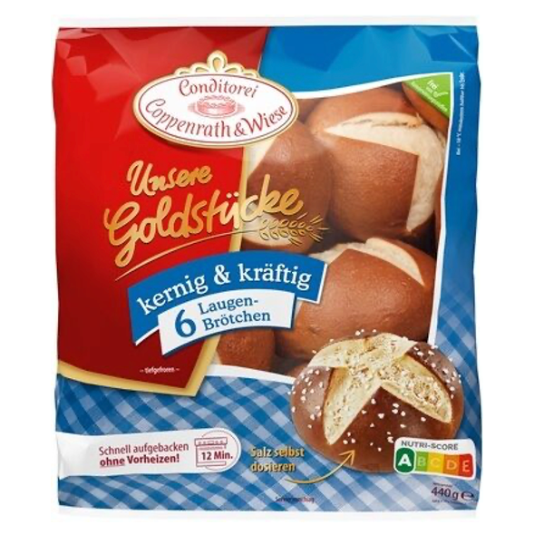 Conditorei Coppenrath & Wiese Unsere Goldstucke Laugen Brotchen (440g) BB 01 Jan 2027