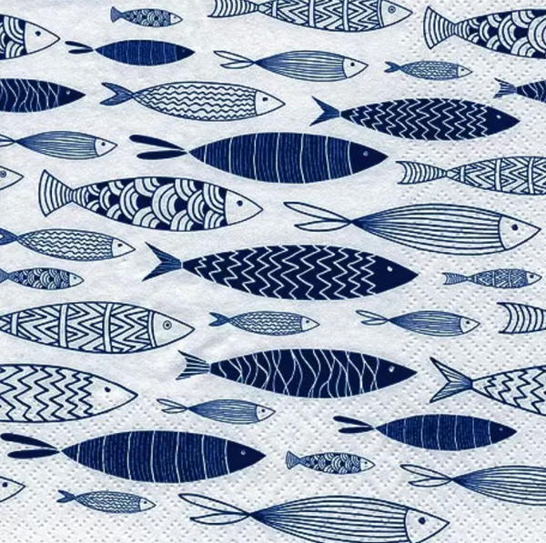 Ti-Flair Lunch Napkins 3-lagig 20 Stück - Shoal of Blue Fish (33 x 33 cm)