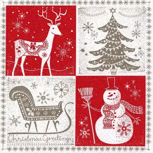 Xmas Lunch Napkins 3-lagig 20 Stück - Christmas Greetings red/taupe (33 x 33 cm)