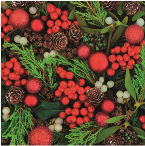 Xmas Lunch Napkins 3-lagig 20 Stück - Red Berries & Baubles (33 x 33 cm)