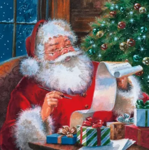 Xmas Lunch Napkins 3-lagig 20 Stück - Santa Claus checking Wishlist (33 x 33 cm)