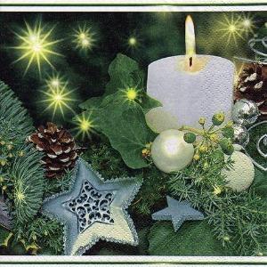 Xmas Lunch Napkins 3-lagig 20 Stück - White Candle & Stars (33 x 33 cm)