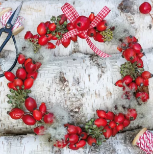 Xmas Lunch Napkins 3-lagig 20 Stück - Wreath of Rose Hips (33 x 33 cm)