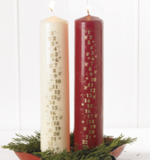 zz Calendar Candles, Red or Creme Bordeaux – 50mm x 24CM