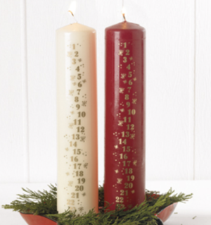 50mm Calendar Candles, Red & Creme Bordeaux – 24CM, 2 ASS