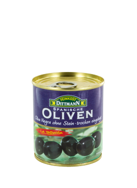 Feinkost Dittmann Spanische geschwärzte Oliven ohne Stein trocken eingelegt (85g)