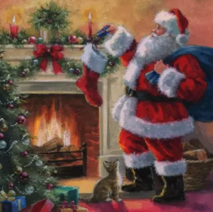 Xmas Lunch Napkins 3-lagig 20 Stück - Santa placing Presents in Stockings (33 x 33 cm)